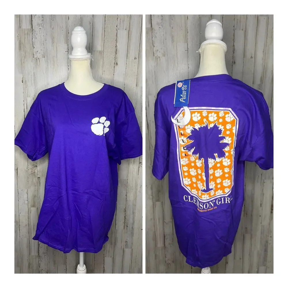 NWT Clemson Tigers Women's Large‎ Purple Paw Palm Tree "Clemson Girl" T-Shirt